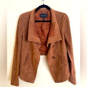 BCBG Sued Brown Waterfall Collar Draped Front Jacket Women Size  S US